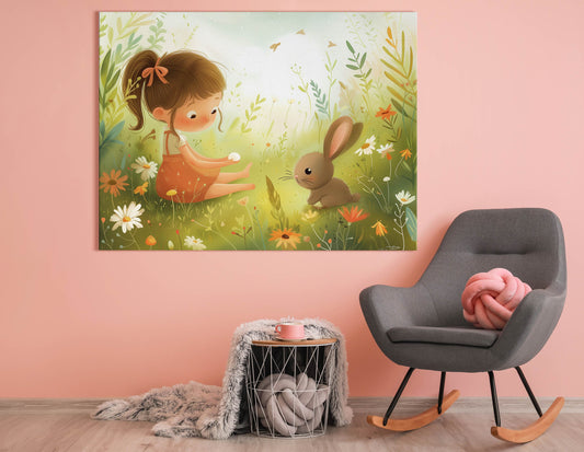 Child and Bunny Friendship Print