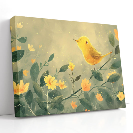 Sunny Yellow Bird and Blooms  Art